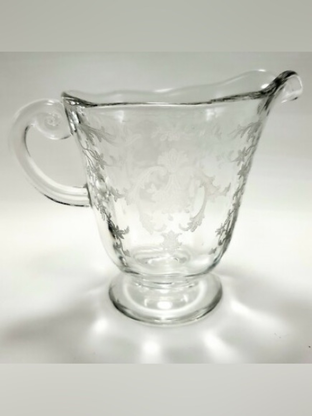Vintage Fostoria Navarre Pattern Clear Etched Glass Open Creamer Pitcher